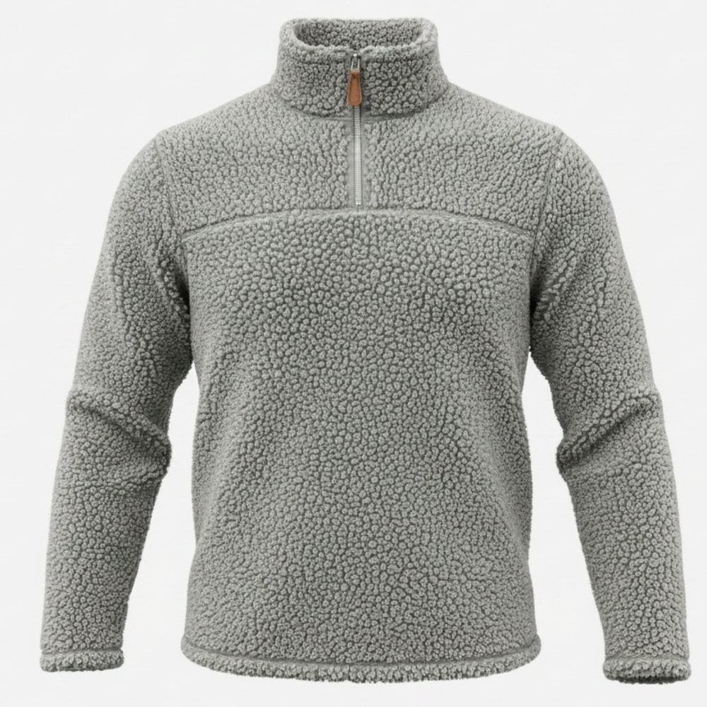 BKE Large Grey Sherpa Fleece Quarter Zip Pullover Cozy Cabin Gorpcore Warm Fuzzy